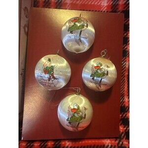 Set of 4 Vintage Pyramid 70s Satin Sheen Nursery Rhyme Christmas ornaments